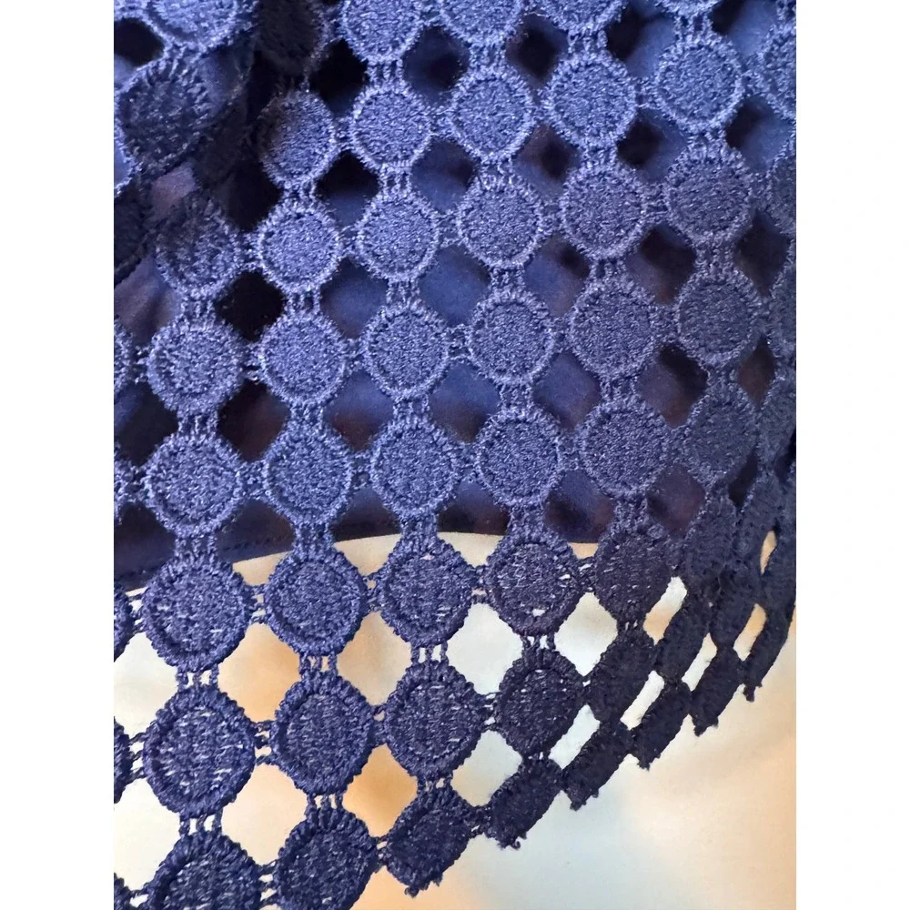 Sail to Sable Navy Blue Circle Lace Long Sleeve Shift Dress Mini Size 4 - Picture 6 of 13